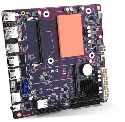 SJRC 3 N355 NAS Carte mère Mini ITX, 6X SATA3.0, Dual i226-V 2.5GbE LAN NAS Carte mère DDR5 RAM, Dual M.2 NVMe, PCIe3.0 x4, fente TF, 16 Go de RAM + SSD 512 Go, pour serveur domestique/TrueNAS