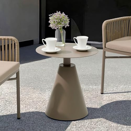IDIMEX Beistelltisch Aurora mit rundem Standfuß, Champagner – wetterfester Lounge Gartentisch aus Alu, modern für Garten & Balkon, Kleiner Metall rund Outdoor Tisch