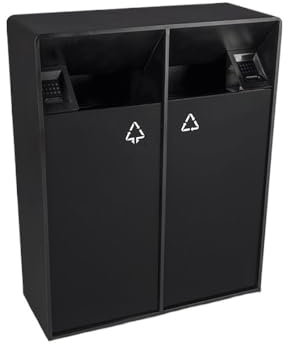 Grande poubelle Poubelle extérieure 38L/80L Poubelle carrée en métal noire à double baril avec ouverture latérale, poubelle commerciale domestique moderne (avec cendrier) poubelle jardin(Moyen)