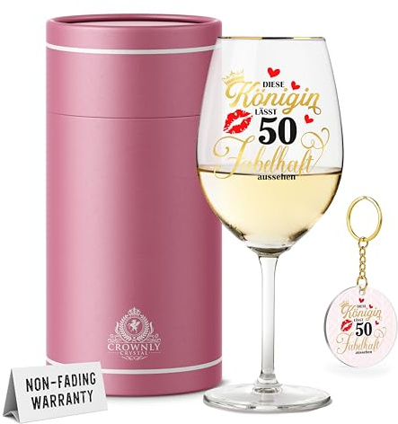 CROWNLY CRYSTAL® Weinglas Mit Gravur Geschenke Für Frauen Ab 50 Personalisierte Geschenke Deko 50 Geburtstag Karte Frauen