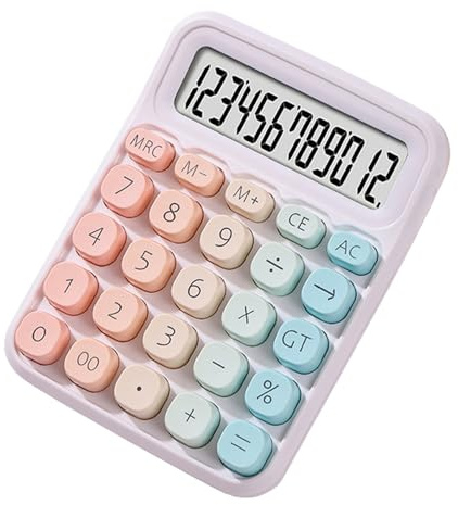 Calcolatrice carina a 12 cifre, grande display LCD, grande pulsante rotondo, sfumato, colorato, doppia alimentazione, calcolatrice adatta per ufficio, scuola, casa, per bambini, studenti, contabili