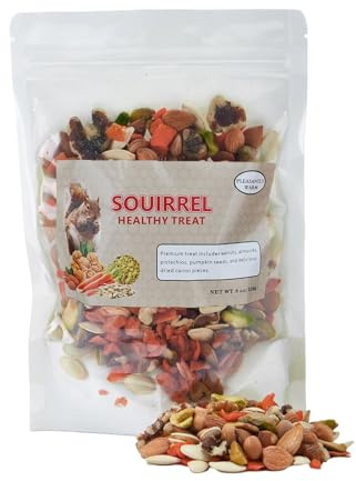 Pleasantly Warm All-Natural Squirrel Treat - 8oz Mix of Pistachios, Almonds, Walnuts, Pumpkin Seeds, Carrot - for Flying & Tree Squirrels, Gerbils & Small Rodents