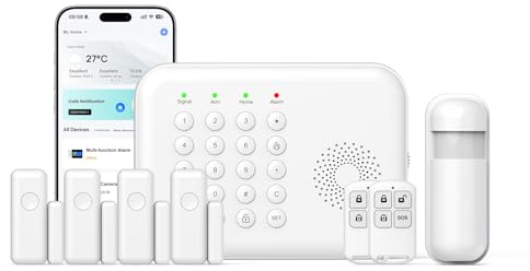 Alarme Maison sans Fil 8 pcs - système de sécurité sans Fil pour la Maison Alertes d'application Mobile,Compatible Alexa pour la Maison, Garage, RV (WiFi 2,4 GHz, Aucun Frais mensuels)