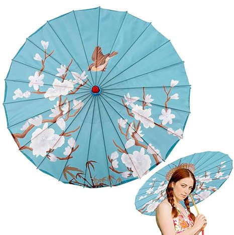 Duroecsain Parapluie asiatique | Parasol en soie huilée fait main de 81 cm résistant au vent fait à la main pour déguisements, bals, voyages, anniversaires