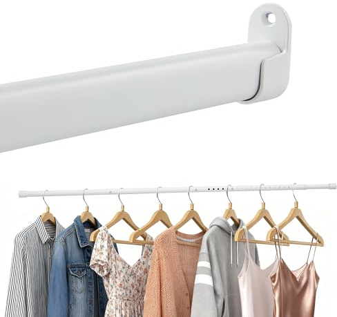 Clothes Rail Heavy Duty for Wardrobe White, 25 mm Wall-Mounted Oval Hanging Rail, Extendable Wardrobe Rail with 2 Brackets, 43-101 cm