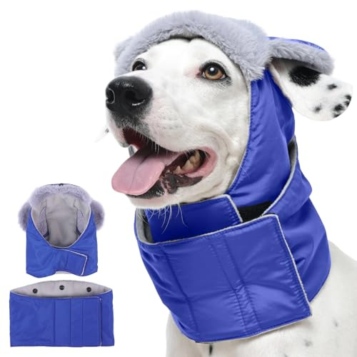 Kuoser Hundemütze mit Snood 2-in-1, Wasserdichter Winter Hunde Mütze mit Faltbarem Flauschrand, Hundemütze mit Ohrenlöchern, Welpen Hundeschal Wintermütze für Kleine Mittelgroße Große Hunde