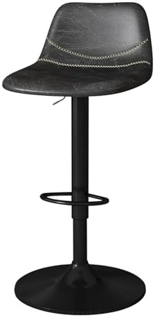 FXLUHAY Silla de Bar giratoria Alta, Taburete de Bar for Isla de Cocina con Asiento de Cuero Tipo Silla de Montar, Respaldo de Acero al Carbono y reposapiés, Ajustable de 57 a 78 cm