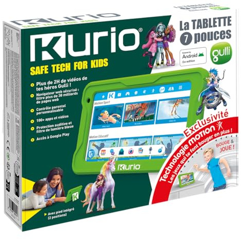 Kurio - La Tablette 7 Pouces Gulli Motion Edition 32Go pour Enfants - Android 15 - Contrôle Parental Personnalisable & navigateur sécurisé - Plus de 2h de vidéos Gulli + 10 Jeux exclusifs Inclus