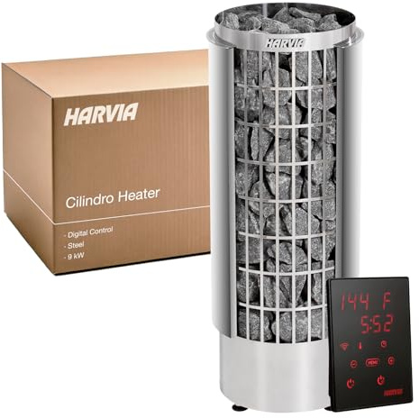 Harvia Cilindro 220v Sauna Heater, Electric Sauna Stove with Open Front Design, Large Stone Surface & Capacity for Sauna Rocks, Wet or Dry Saunas, Includes Stones (9kW - Digital)