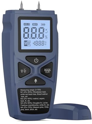 Moisture Detector Digital Wood Moisture Meter Precise Lumber Humidity Detector Tool LCD Display Two Pins Hygrometer Drywall Concrete,for Acuurately Percentage Measuring