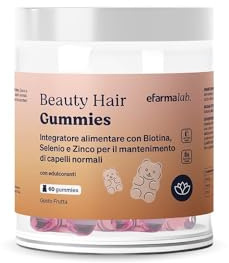 eFarmaLab Beauty Hair Gommose con Biotina, Zinco e Selenio | Capelli Sani e Forti | Gusto Fragola, Mirtillo e Mandarino | 60 Gommose | Made in Italy