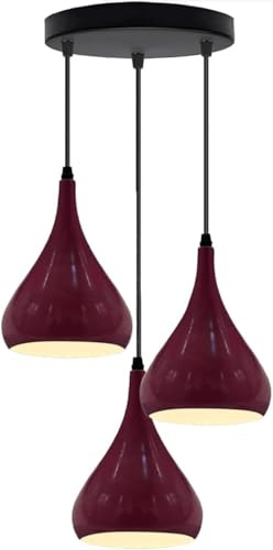 DC VOLTAGE Vintage Industrial 3Head Ceiling Pendant Light Hanging Light Metal Shade Indoor Light Fitting for Hotel, Restaurants, Bar, Dining Room (Burgandy)