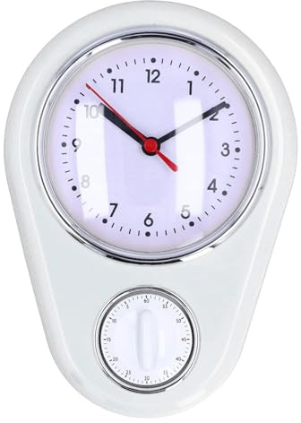 Gsycle Küchentimer-Wanduhr, 9 Zoll, Vintage-Küchentimer, 60 Minuten, geräuschlos, Quarz-Wanduhr für den Innenbereich, Wohnzimmer, Büro, Esszimmer (Weiß)