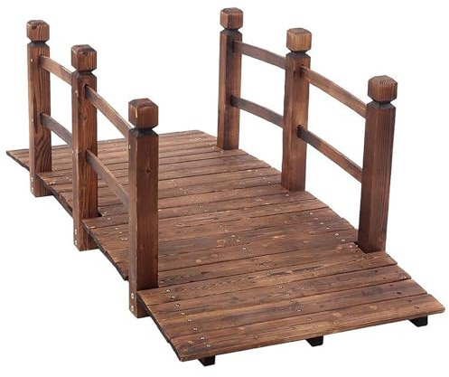 Pont de jardin classique en bois de 1,5 m avec rails de sécurité pour aménagement paysager d'étang, jardin, ruisseau ou décoration de ferme