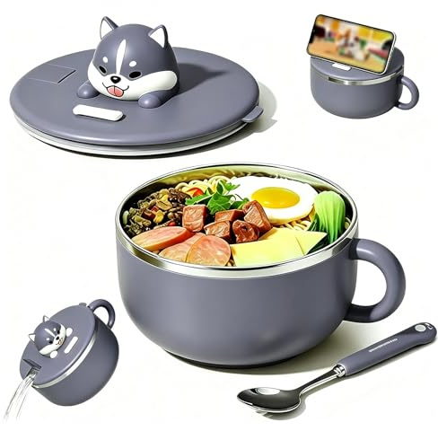 Cuenco de ramen instantáneo de 1200 ml con tapa y cuchara, cuenco de pasta instantánea con asas, horno ramen portátil para microondas, bento, almuerzo, sopa, pasta (ronco)