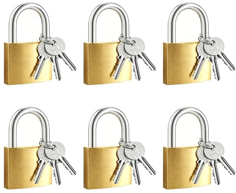 6 Pcs Small Padlocks with Keys, Suitcase Locks with Keys, Locker Padlocks for Luggage Backpacks Travel Bags Gym Locker Suitcase, Gold, 38mm