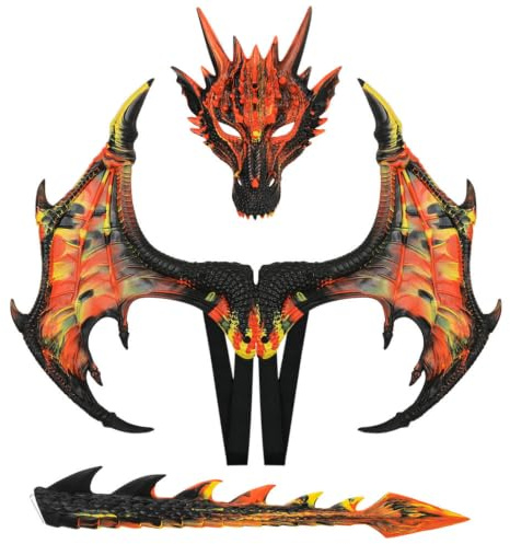 kowaku Disfraz de Dragón para Niños Set de Máscara Cola Accesorio Infantil de Aletillas Espinas Material Espuma RP Cómodo Ajuste Adecuado para Halloween, Naranja Rojo, style to 5