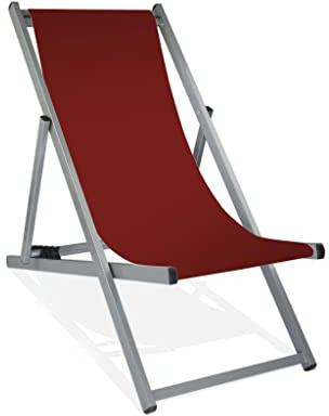 MultiBrands Liegestuhl, klappbar, Aluminium, Sitzbezug Bordeaux, Silber lackiert