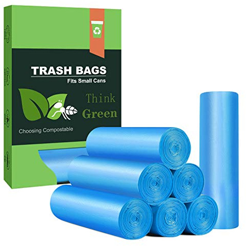 Small Trash Bags, AYOTEE 4-6 Gallon Compostable Garbage Bags, 4 Gallon Trash Bags, Unscented Leak Proof Biodegradable Bags Wastebasket Liners, Bathroom trash bags, Compost Bags (100 Counts, Blue)