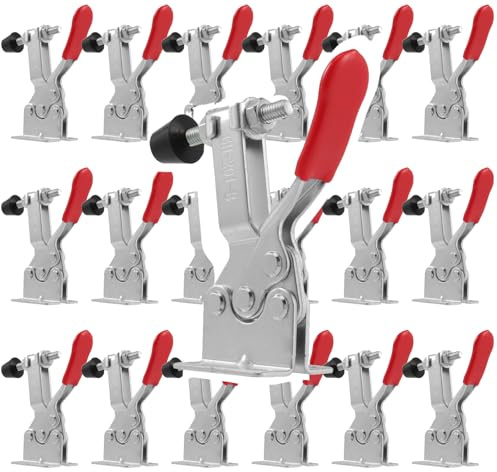 KINJOEK 20 Packs 201B Toggle Clamp Set, 198Lbs Red Adjustable Quick Release Hold Down Clamps Horizontal Hand Tools Bulk for Bench Woodworking Welding