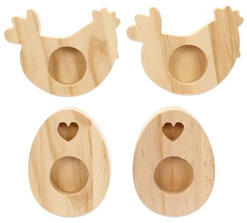Papierdrachen 4 Eierbecher aus Holz - Hochwertige Oster Dekoration - perfekt für Brunch und Frühstück - Tischdekoration zu Ostern - Küken Ei Motiv - Set 1