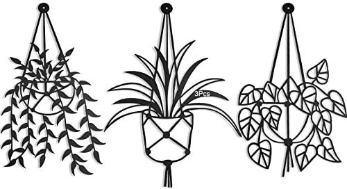 3 Stück Metall Vase Blumen Wandkunst Dekor, Flower in Vase Pflanze Topf Wandkunst Skulptur Hängende Wanddekoration, Metallvase Blumen Zeichen für Schlafzimmer Badezimmer Küche Outdoor Indoor (Black)