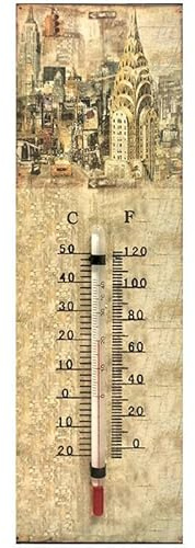 L'Héritier Du Temps Thermomètre Mural Décoratif en Celsius et Fahrenheit ou à Poser Motif New York en Fer et Papier 0,5x8x25cm