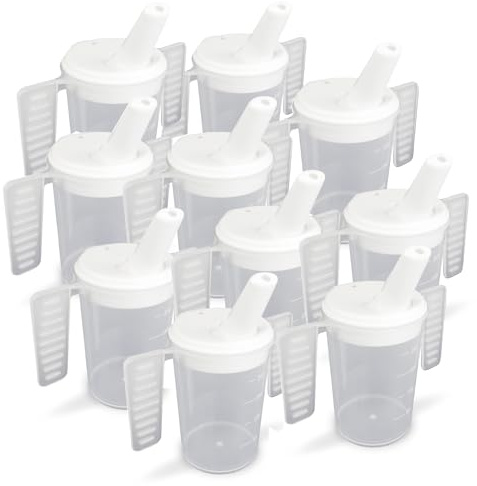 Life With Dignity Wing Handled Beaker - Pack of 10 | Adult Drinking Cup for Elderly, Dementia, Arthritis & Carpal Tunnel Syndrome - Adjustable Spout, 200ml Capacity