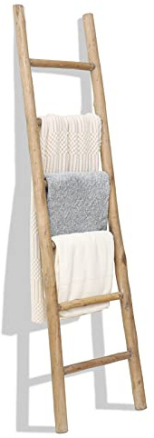 FUIN Fully Assembled 6ft Wood Blanket Ladder Living Room Decorative Wall Leaning Farmhouse Quilt Display Holder Rustic Wooden Towel Rack for Bathroom, Brown