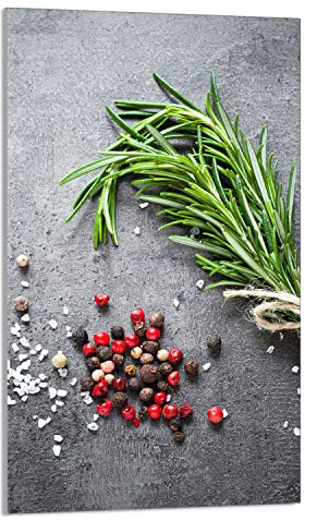 DarHaus Plaque de recouvrement, 30 x 52 cm, en verre, pour cuisinières électrique, à induction, convient comme décoration, protection anti-éclaboussures ou planche à découper, Ardoise Romarin