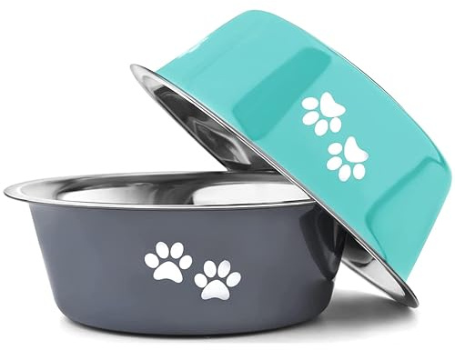 Decyam Dog Bowls, Stainless Steel Pet Bowl With Non-slip Silicone Bases, Dog Food Bowl, Dog Water Bowl, Easy to Clean, 860ml, 2 Pack