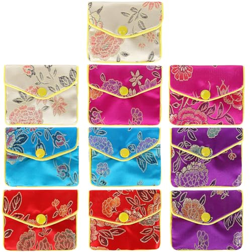 LETURE Schmuckbeutel aus Seide, Geschenktüten, kleine Reise-Schmuck-Organizer-Tasche für Ohrringe, Halsketten, Armbänder, Ringe, Zubehör, Aufbewahrungstasche, Größe L, 10 Stück
