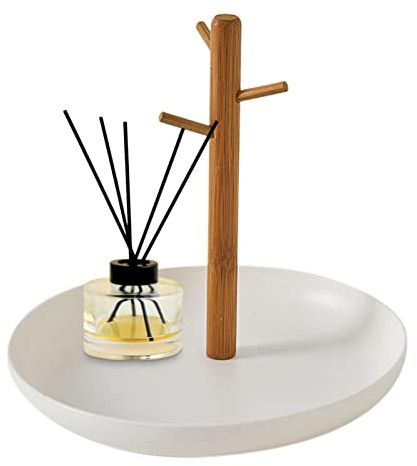 Samuliy Bandeja para Llaves De Madera | Soporte De Bambú De 3 Niveles para Colgar Llaves De Madera | Bandeja para Llaves con Organizador Colgante De 3 Soportes, Estante De Madera para Llaves, Anillos