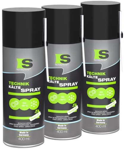 Spraytive Spray Refrigerante Officina 3 x 400 ml: Spray Per Ghiaccio Di Congelamento Fino A -50 °C Per Risoluzione Dei Problemi, Test Sensori, Aiuto Al Montaggio In Caso Di Accoppiamenti, Test