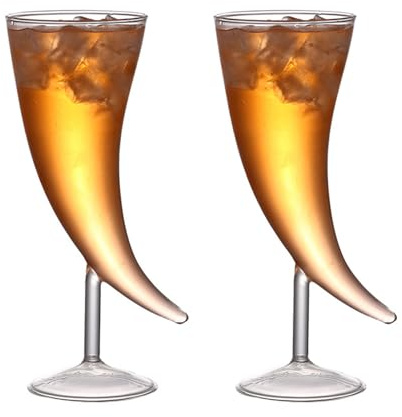 POTRUWE Lot de 2 verres à cocktail en forme de corne viking en forme de corne pour bar, fête de mariage