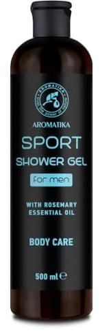 Gel Douche Homme Sport 500 ml - Gel à l'Huile Essentielle de Romarin - Soins de la Peau - Soins du Corps - Nettoyage et Soin - Parfum Frais - Arôme Masculin - Gel Douche pour Lui