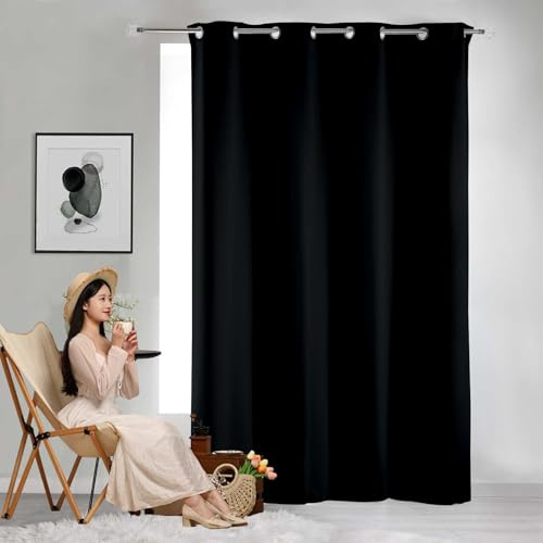 GAIFNAG Vorhang Blickdicht Thermovorhang 160 x 240 cm Kälteschutz Wämreisolierende, Luftig Kälteschutz Vorhang Verdunkelung Gardinen für Hotels Büros Wohnzimmer, Schwarz