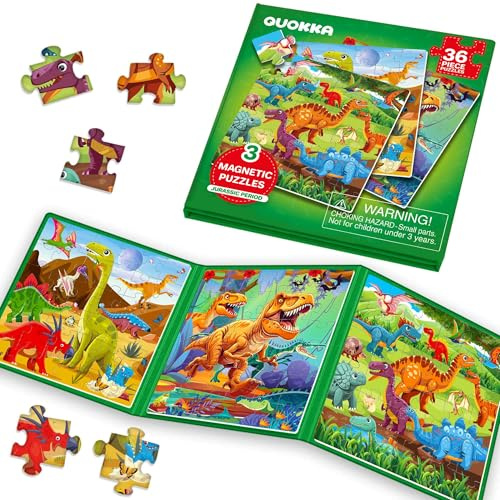 QUOKKA Magnetspiel ab 2 3 Jahre - 36-Teilige Puzzle ab 2 Jahre - Dino Reisespiele Kinder ab 3 5 - Beschäftigung Für Kinder Im Flugzeug - Lernmagnet-Geschenk für den Roadtrip