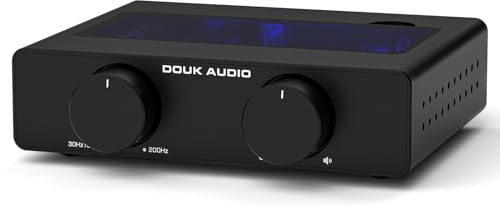 Douk Audio A5 2 Channel TPA3255 Stereo Amp, 300 Watts x2 Mini Hi-Fi Audio Power Amplifier Class D for Home Theater System, Passive Bookshelf Tower Speakers with High-Pass Filter + 48V Power Supply