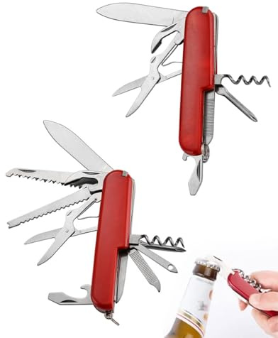 TPZORJX 2 pcs camping Navaja con 11 Funciones e 7 Funciones,Navaja de bolsillo multiusos,incluyendo sierra para madera y sacacorchos,Cuchillo bolsillo, Tijeras, Sierra, Hoja grande, Destapador