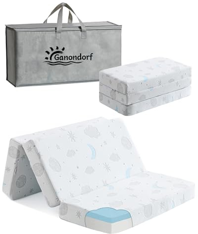 Trifold Pack and Play Mattress 38x26'' Breathable Soft Plush Memory Foam for Baby Toddler Travel Includes Carry Bag Removable Washable Cover Fits Play Pen Playard Pack n Play Mattress Pad