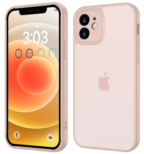 ORDA für iPhone 12 Hülle 6,1 Zoll, Vollständiger Kameraschutz Stoßfest Kratzfest Transluzente Rückseite Schutzhülle, Anti-Fingerabdruck Matt Handyhülle für iPhone 12 (Rosa)