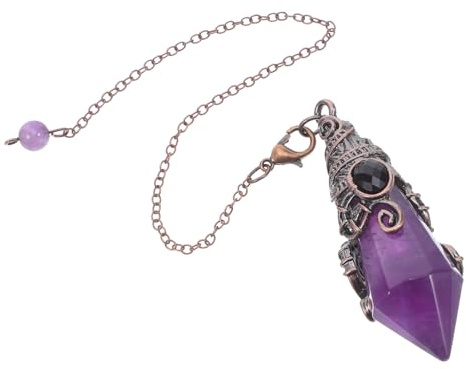 HEMOTON Amethyst Pendel Anhänger Tropfenförmig Kristallstein Hängeschmuck Sechseckig Naturkristall Anhänger Bergkristall Pendel für Meditation und Yoga