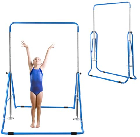 COSTWAY Barre de Gymnastique Enfants Extensible et Réglable | Barre Horizontale Pliante, Hauteur Ajustable, Équipement d'Entraînement de Gym