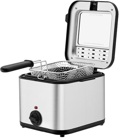 1000W Deep Fryer with Basket, 2.64QT Stainless Steel Electric Deep Fryer for Home Use, Fryer with Adjustable Temperature 176-374°F & Detachable Basket for Chicken, French Fries, Shrimp, Donuts