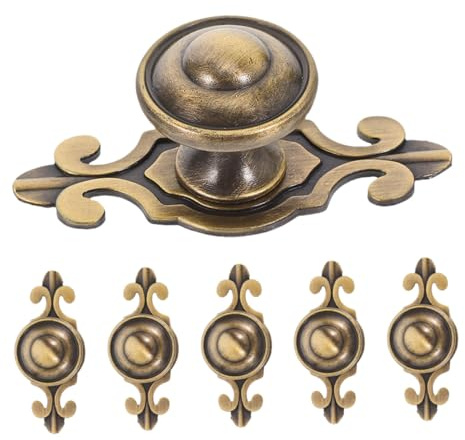 MUCKLILY Pomelli Rotondi in Ottone Anticato, 6 Pezzi, Foro Singolo | Design Europeo Classico, Finitura Caffè, per Cucina e Camera da Letto, Installazione Semplice, Uso Versatile