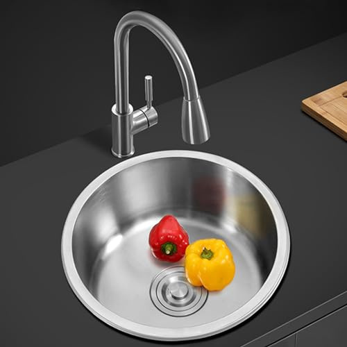 LMYSXAOZ Stainless Steel Sink Built-in Under-Counter Hand Wash Basin Round Kitchen with Tap Single Bowl Set for Cafe Bar Restaurant Hotel (40 * 40cm)