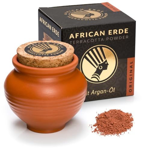 African Erde Terracotta Powder, polvo suelto en un pote de arcilla, polvo mineral, polvo bronceador
