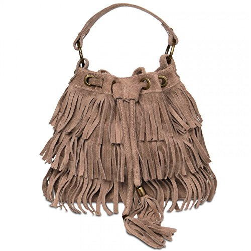 Caspar TL677 Damen Wildleder Fransen Tasche/Beutel, Farbe:khaki