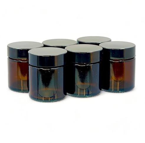 AVALON 4 Pack 30ml Amber Glass Cosmetic Jars with Black Urea Airtight Lids for Aromatherapy Blends/Creams/Candlemaking, Empty Refillable Cosmetic Containers Storage of Lotions, Face Creams, Make Up